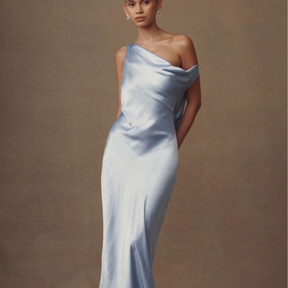 Elegant One-Shoulder Blue Dress